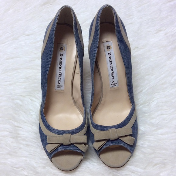 DOMENICO VACCA Shoes - DOMENICO VACCA DENIM AND SUEDE PEEPTOE PUMPS/SHOES